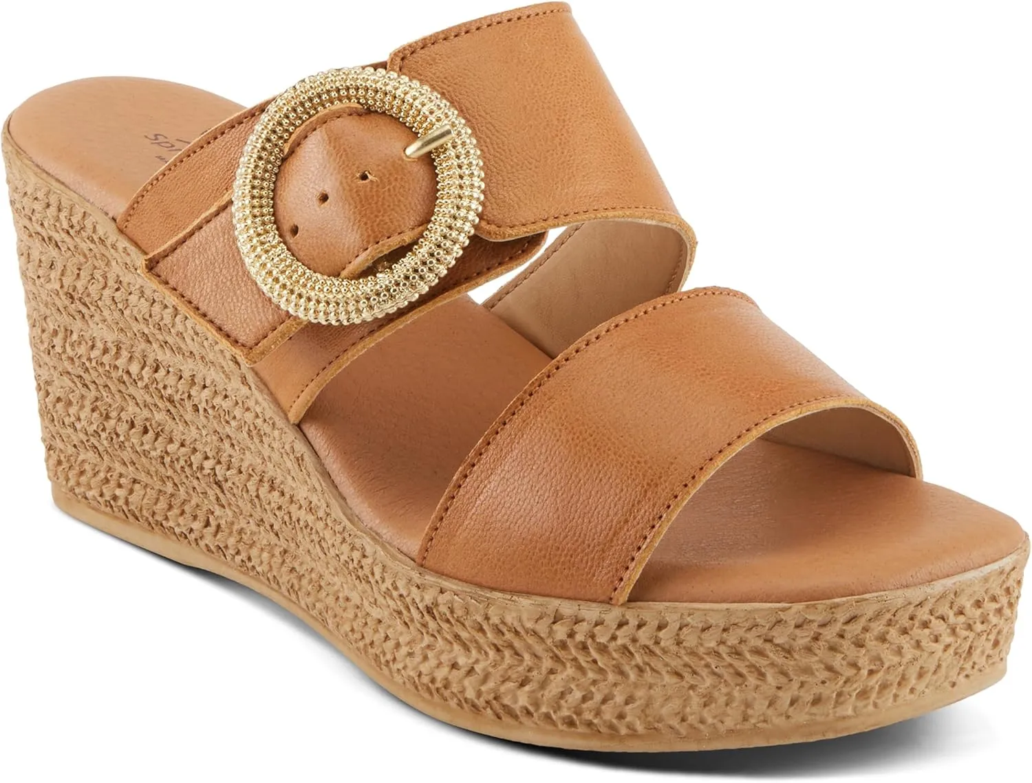 Spring Step MARES Women's Wedge Slip-On Sandals - Chic Buckle Detail, Dual Leather Straps, Comfortable Footbed, Platform for Added Height