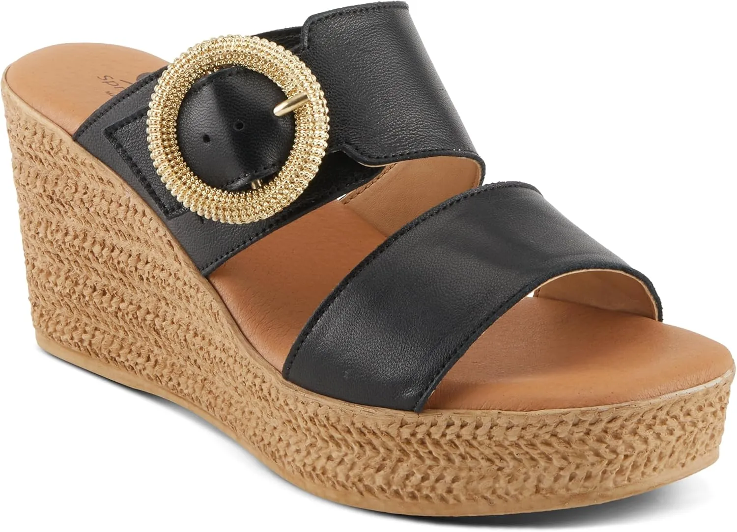 Spring Step MARES Women's Wedge Slip-On Sandals - Chic Buckle Detail, Dual Leather Straps, Comfortable Footbed, Platform for Added Height