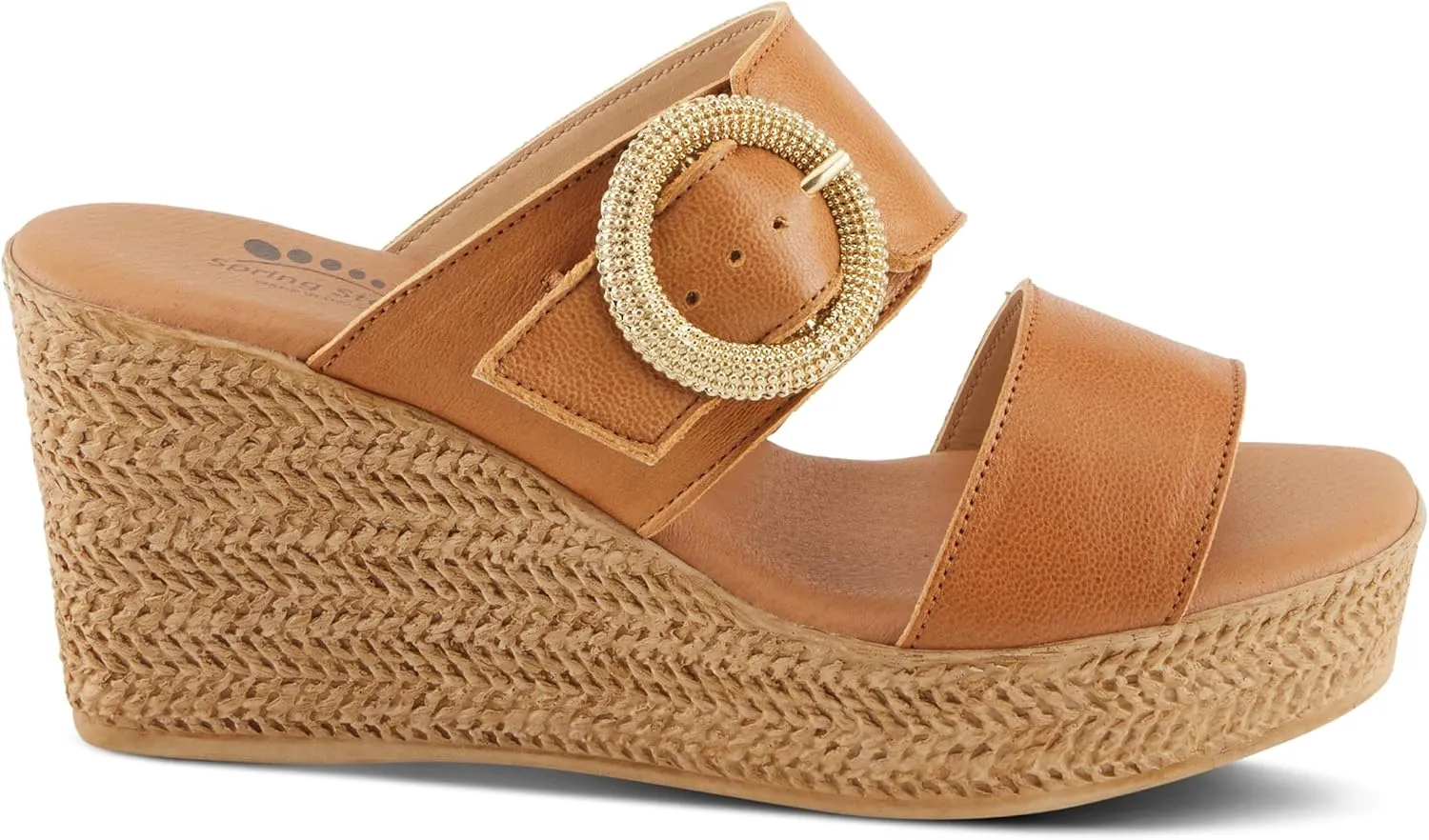 Spring Step MARES Women's Wedge Slip-On Sandals - Chic Buckle Detail, Dual Leather Straps, Comfortable Footbed, Platform for Added Height