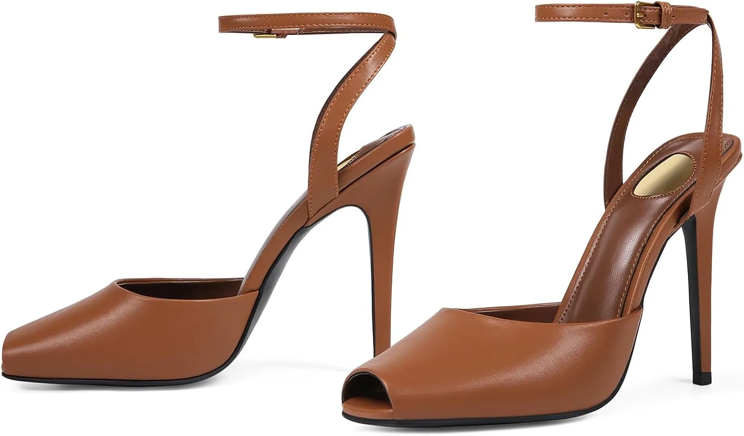 Square Open Toe Heeled Sandals for Women Patent Leather Stiletto High Heels Peep Toe Ankle Strap Backless Pumps Fashion Casual Dressy Party Shoes