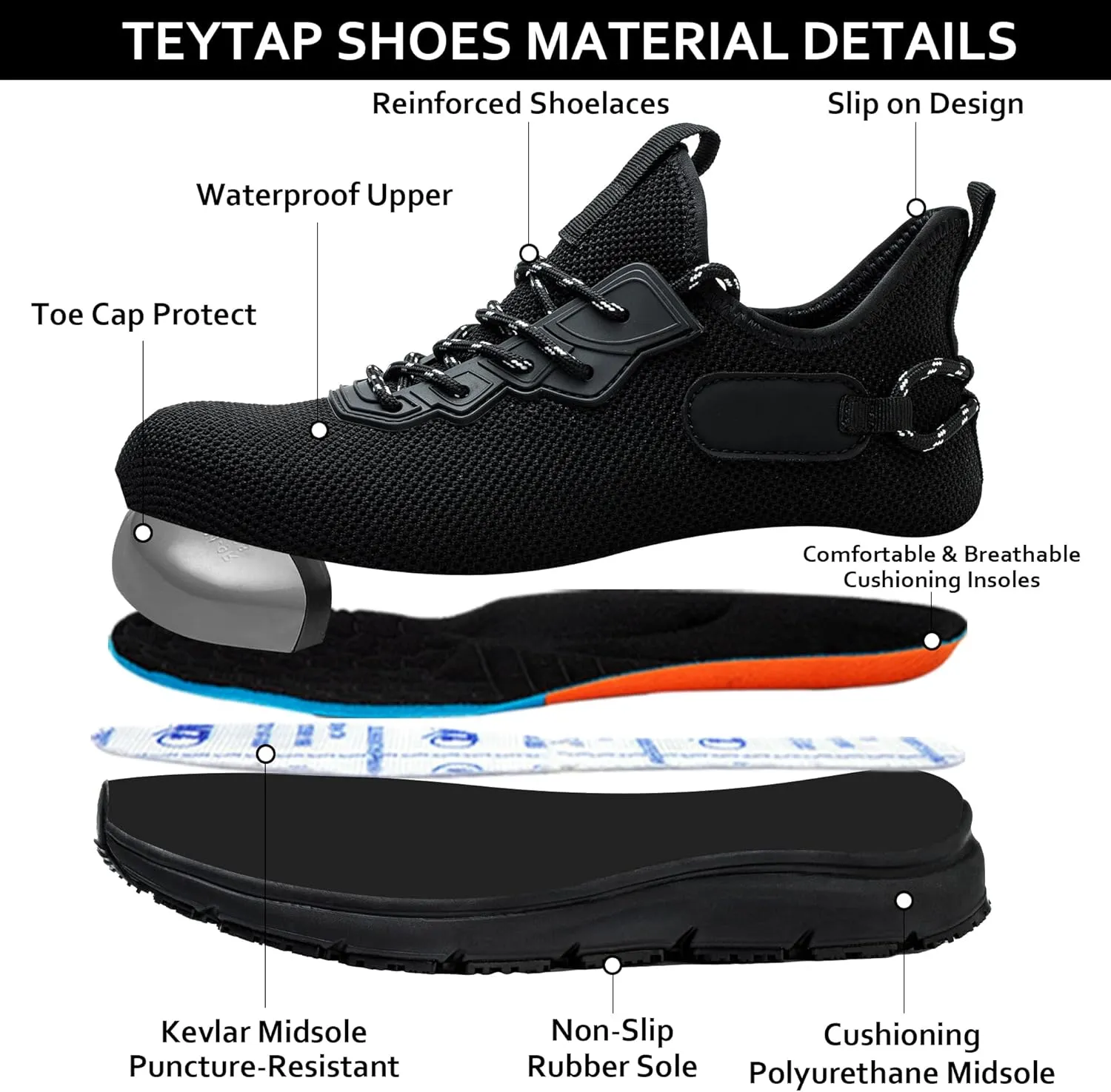 Steel Toe Work Shoes for Men Women丨Non Slip Waterproof Safety Sneakers