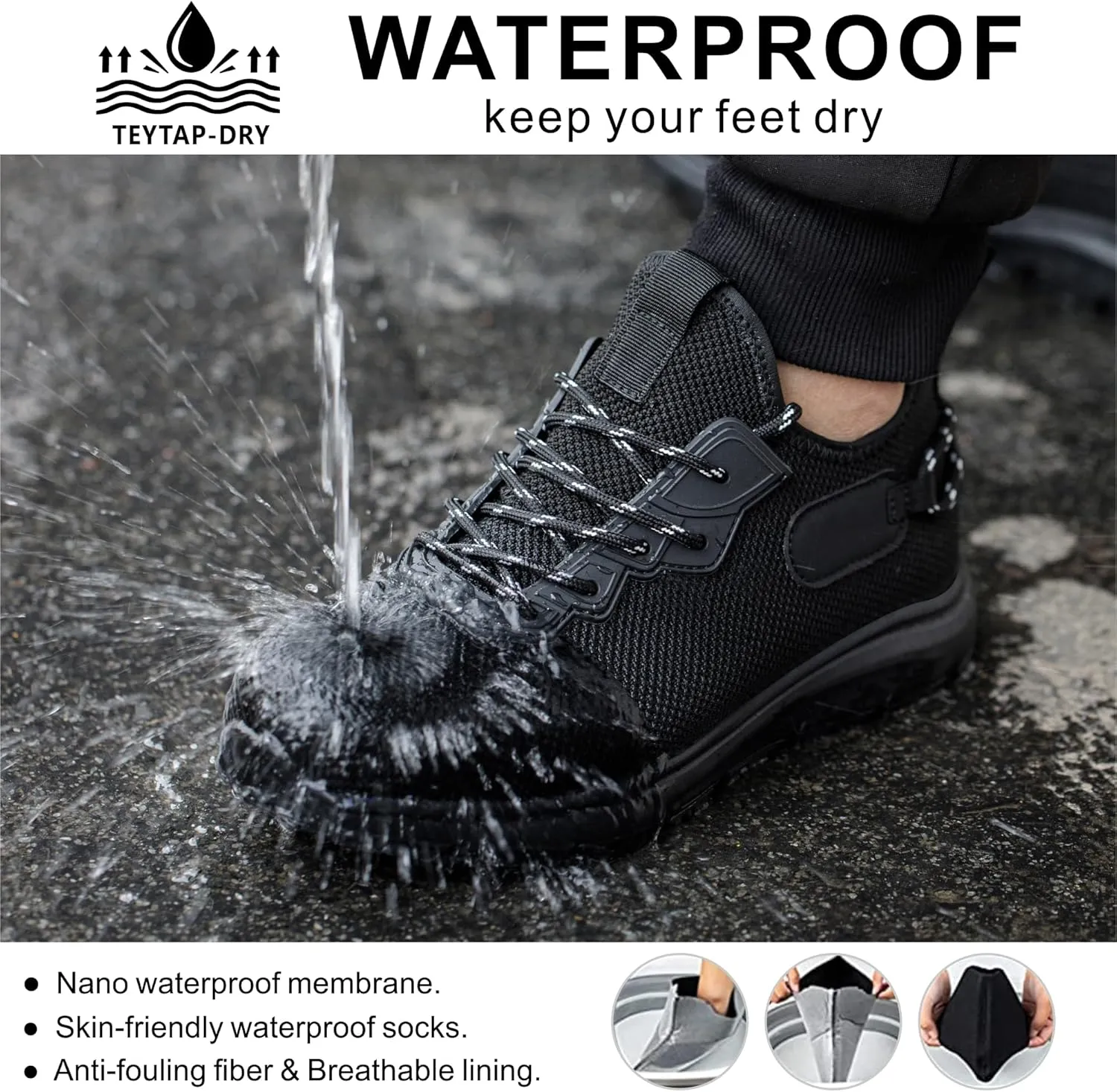 Steel Toe Work Shoes for Men Women丨Non Slip Waterproof Safety Sneakers