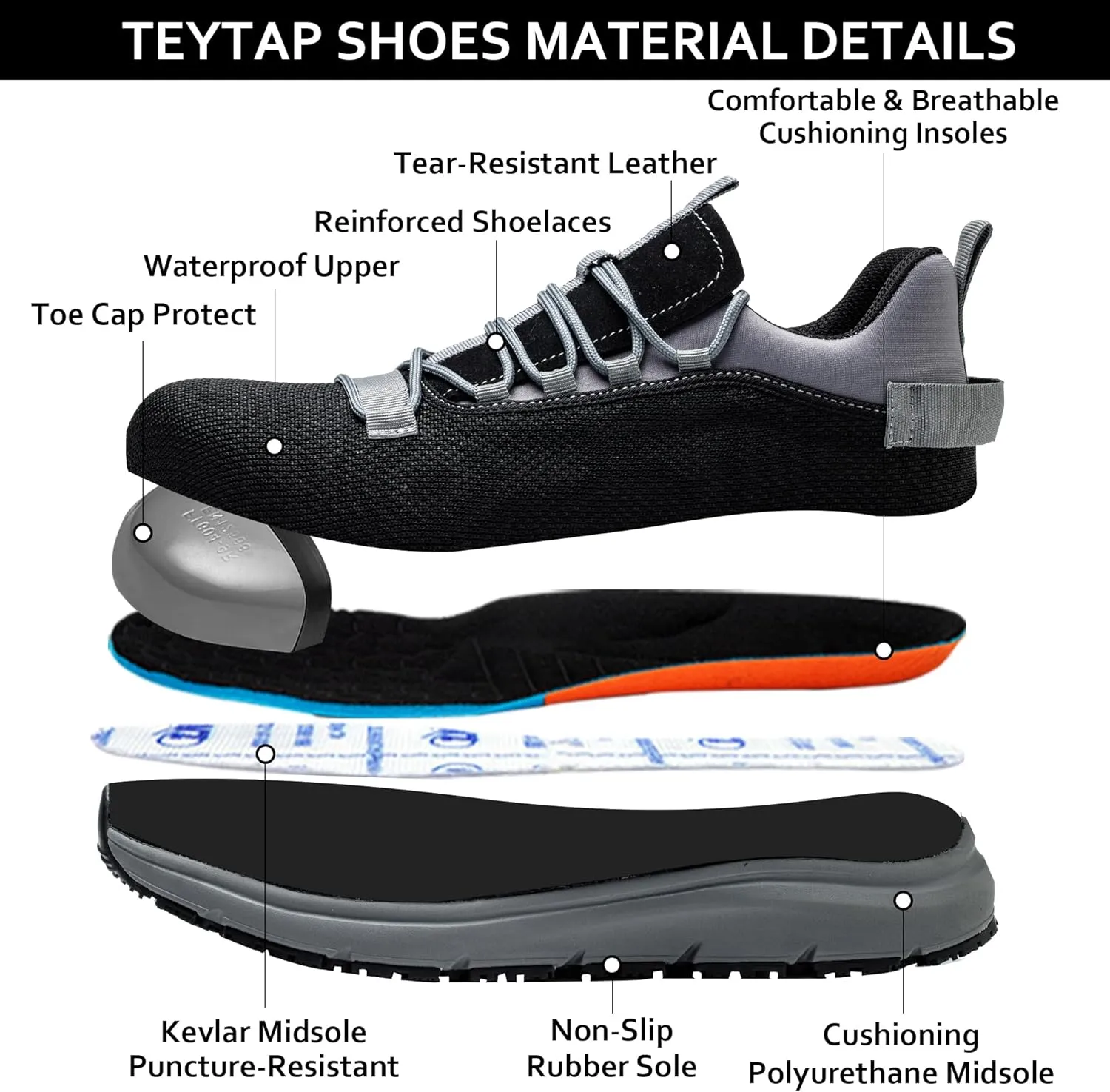 Steel Toe Work Shoes for Men Women丨Non Slip Waterproof Safety Sneakers
