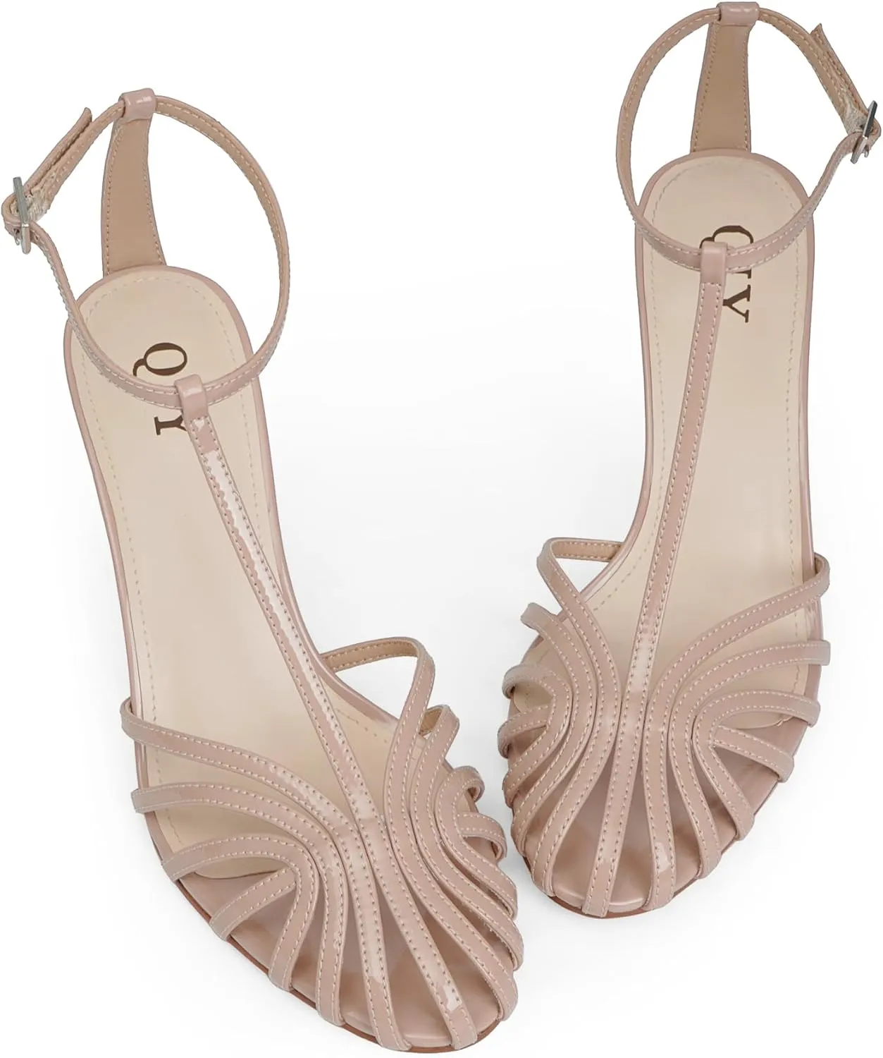 Strappy Heels for Women Cage Round Toe Heel Sandals Ankle T Strap Stiletto High Heels Dress Shoes