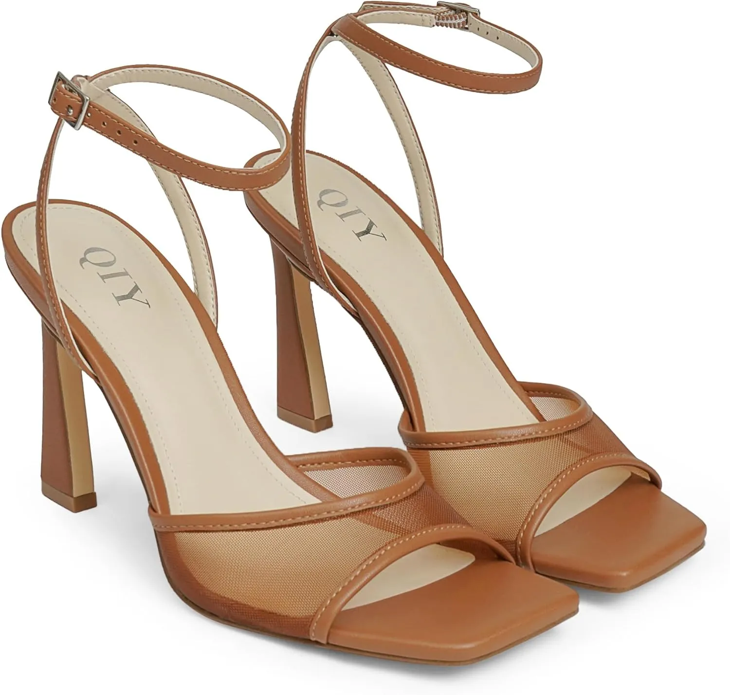 Strappy Heels for Women Heeled Sandals Square Toe Heel Ankle Strap Stiletto Mesh High Heels Dress Shoes