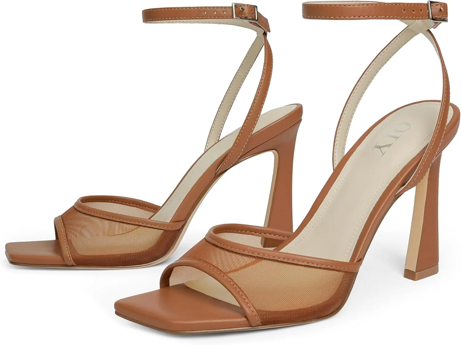 Strappy Heels for Women Heeled Sandals Square Toe Heel Ankle Strap Stiletto Mesh High Heels Dress Shoes