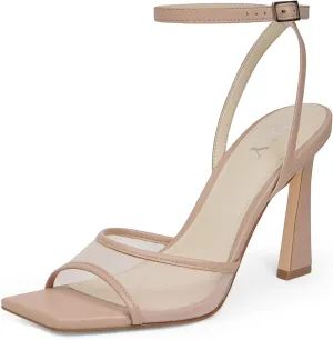 Strappy Heels for Women Heeled Sandals Square Toe Heel Ankle Strap Stiletto Mesh High Heels Dress Shoes