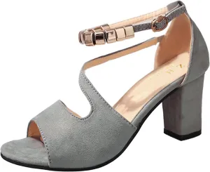 Strappy Heels for Women Open Toe Square Toe Chunky Block Heel Ankle Strap Dress Shoes