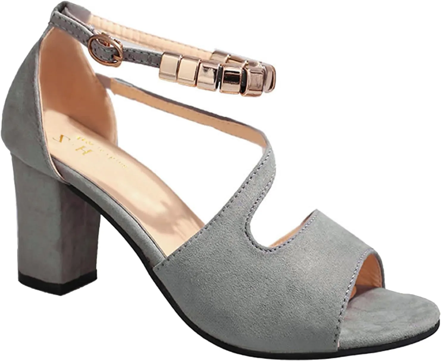 Strappy Heels for Women Open Toe Square Toe Chunky Block Heel Ankle Strap Dress Shoes