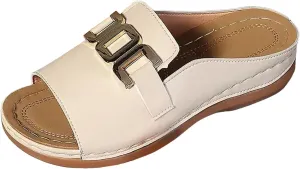 SuanlaTDS Orthopedic Wedge Sandals for Women 2025 Open Toe Wide Width Arch Support Dressy Summer Comfortable Beach Shoes Holiday Outdoor Slip-on Low Heel Platform Slides Sandal Slippers