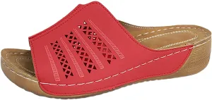 SuanlaTDS Wedge Sandals for Women Summer 2025 Orthopedic Wide Width Slip-on Slippers Dressy Comfortable Arch Support Open Toe Beach Slides Walking Shoes Outdoor Low Heel Wedges Sandal