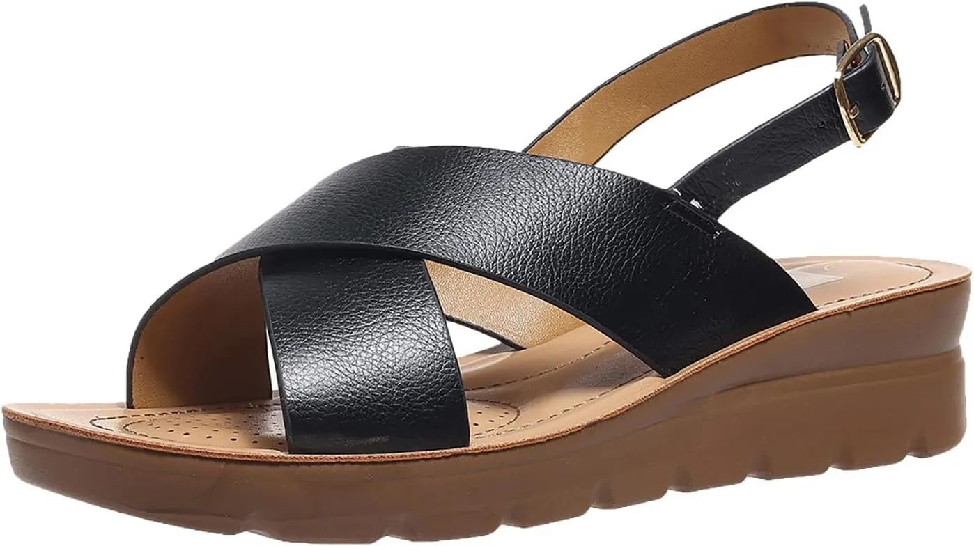 SuanlaTDS Wedge Sandals for Women Summer 2025 Platform Open Toe Low Heel Slingback Comfortable Adjustable Ankle Strap Daily Wear Outdoor Dressy Beach Walking Heeled Sandal