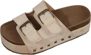 SuanlaTDS Women's Platform Sandals Slip-on Slides Buckle Open Toe Wedge Bohemia Mules 2025 Summer Beach Casual Low Heel Comfortable Flatform Dressy Outdoor Daily Wear Slide Slippers