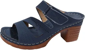 SuanlaTDS Women's Platform Wedge Sandals Comfortable Cutout Open Toe Slip On Slides Sandal with Arch Support Low Chunky Block Heels Outdoor Wedding Party Dance Pumps Wedges Sandals