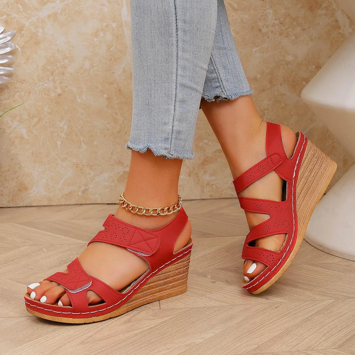 SuanlaTDS Womens Platform Wedge Sandals Summer Dressy Comfortable 2025 Ankle Strap Daily Wear Outdoor Beach Walking Shoes Open Toe Elegant Boho High Heels Wedges Party Sandal