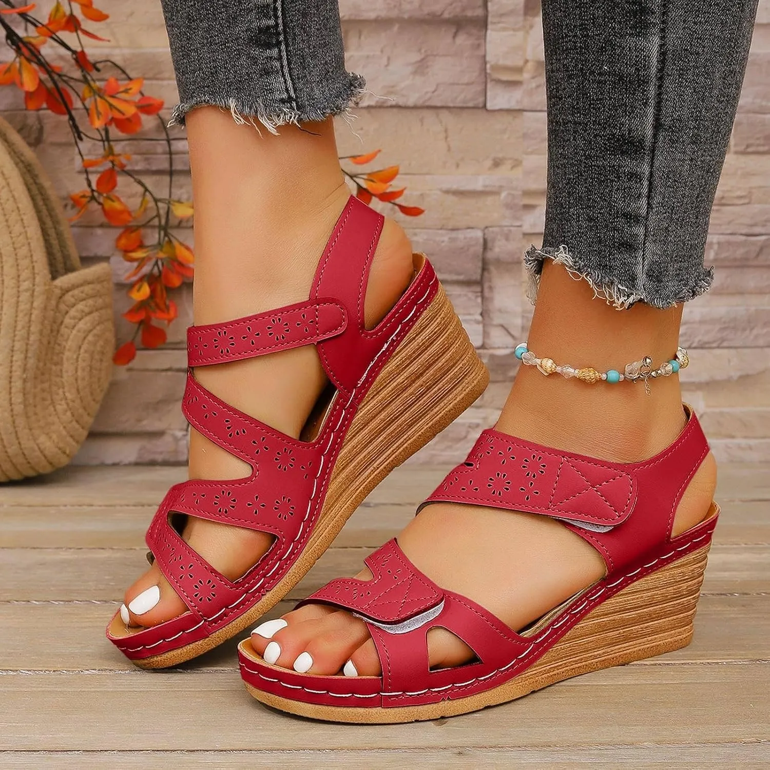 SuanlaTDS Womens Platform Wedge Sandals Summer Dressy Comfortable 2025 Ankle Strap Daily Wear Outdoor Beach Walking Shoes Open Toe Elegant Boho High Heels Wedges Party Sandal