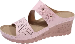 SuanlaTDS Womens Sandals Comfortable Platform Wedges Slip On Orthopedic Sandals with Arch Support Casual Summer Open Toe High Heels Slide Sandals Slippers Wedge Outdoor Walking Shoes