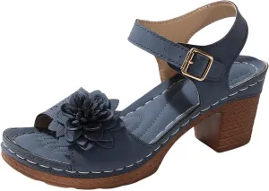 SuanlaTDS Womens Sandals High Heels Round Toe Ankle Strap Buckle Comfortable Wedge Platform Chunky Block Heel Party Dress Dance Shoes Casual Open-toe Heeled Outdoor Sandals