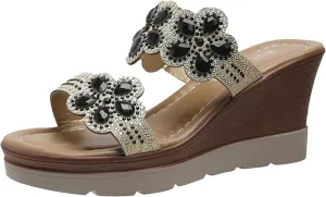 SuanlaTDS Womens Wedge Sandals Comfortable 2025 Summer Slip-On Slides Slippers Beach Walking Shoes Open Toe Dressy Outdoor Platform Daily Wear Wedges High Heels Sandal Mules