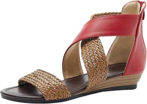 SuanlaTDS Women's Wedge Sandals Low Heels Crisscross Open Toe Back Zipper Comfortable Gladiator Roman Shoes 2025 Casual Walking Dressy Summer Holiday Party Wedding Platform Wedges Sandal