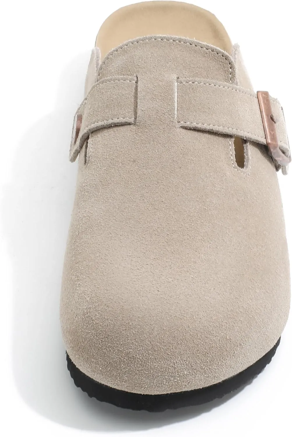 Suede Clogs for Women Leather Mules with Cork Footbed Arch Support Potato Shoes Men Womens Slip-On Clog with Adjustable Buckle Unisex Slippers Flats