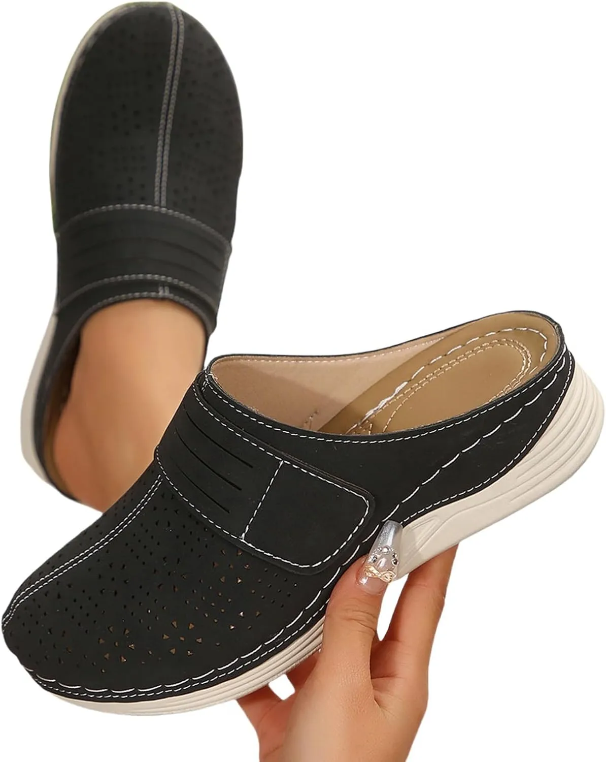 Summer Clogs for Women Comfortable Breathable Hollow Out Closed Toe Sandals Casual Mule Shoes Lightweight Slip On Walking Wedge Clogs with Arch Support