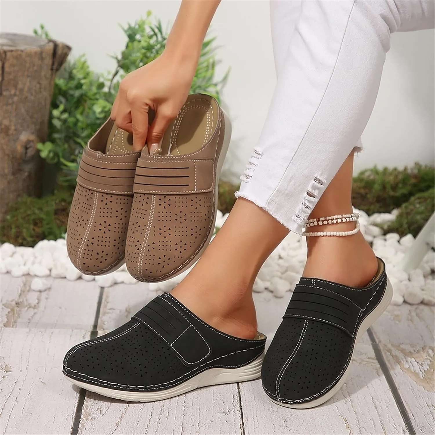 Summer Clogs for Women Comfortable Breathable Hollow Out Closed Toe Sandals Casual Mule Shoes Lightweight Slip On Walking Wedge Clogs with Arch Support