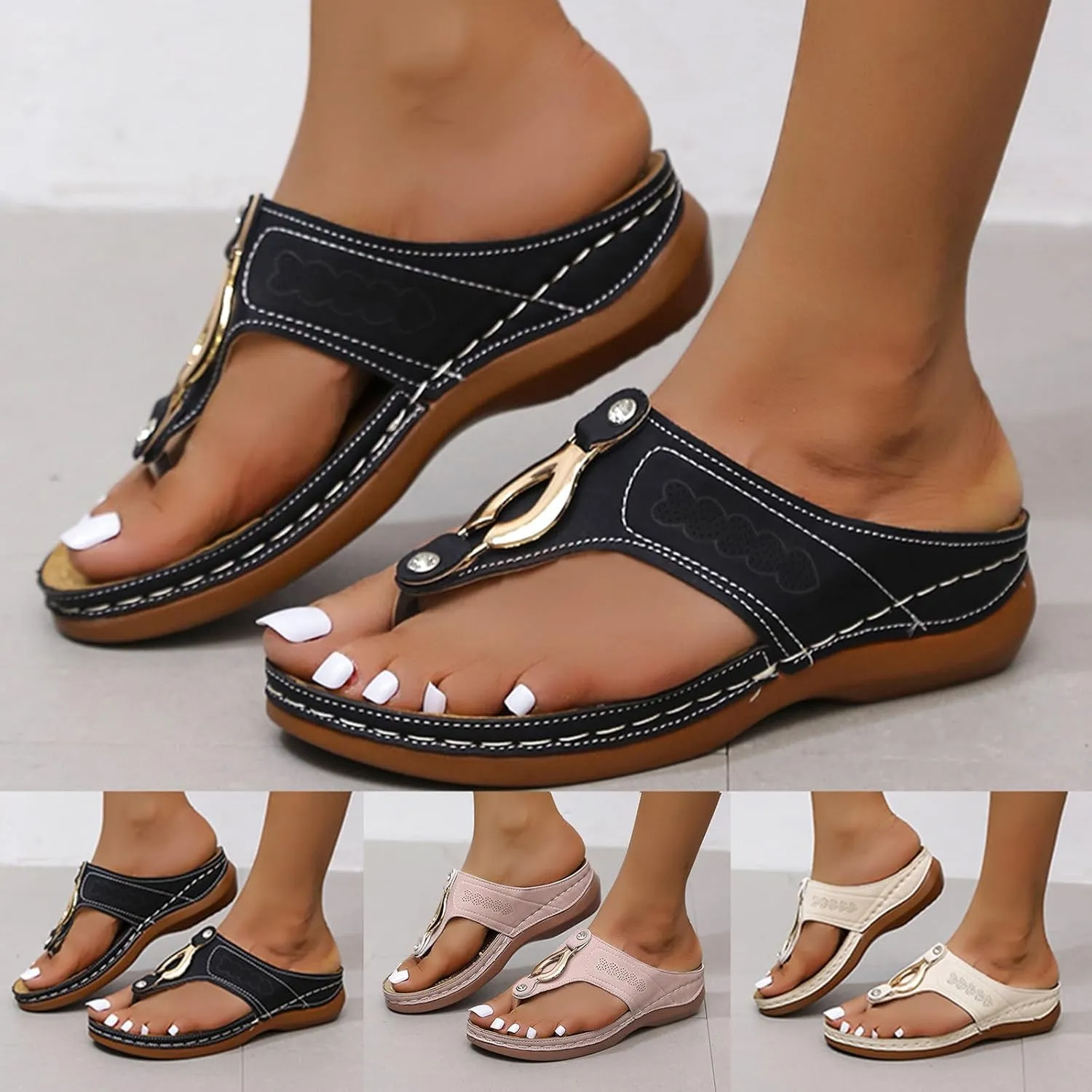 Summer Sandals for Women 2025,Comfortable Metal Orthotic Cushion Flip Flops Recovery Walking Sandals Casual Womens Non Slip-on Outdoor Slides Wedge Slide Dressy Beach Plantar Fasciitis Bunion Shoes