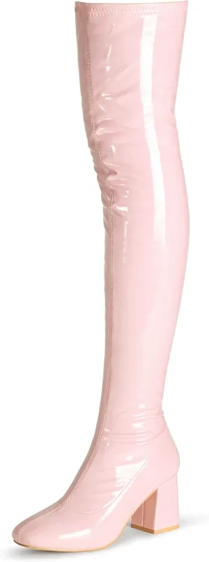 syztsho Thigh High Boots for Women Patent Leather PU Chunky Heel Over The Knee Boot Sexy Square Toe Side Zipper GOGO Boots