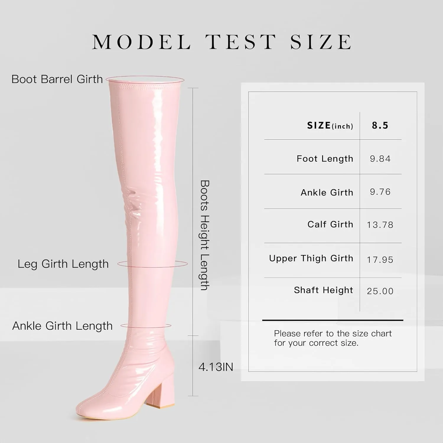 syztsho Thigh High Boots for Women Patent Leather PU Chunky Heel Over The Knee Boot Sexy Square Toe Side Zipper GOGO Boots