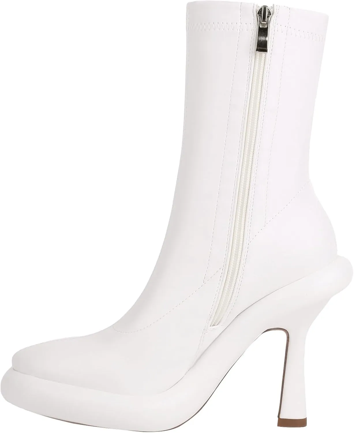 TAEPUSR Women's Platform Boots Stiletto High Heel Mid Calf Boots Elastic Round Toe Ankle Boots with Side Zipper Fashion Party Dress Stretch Boots for Women
