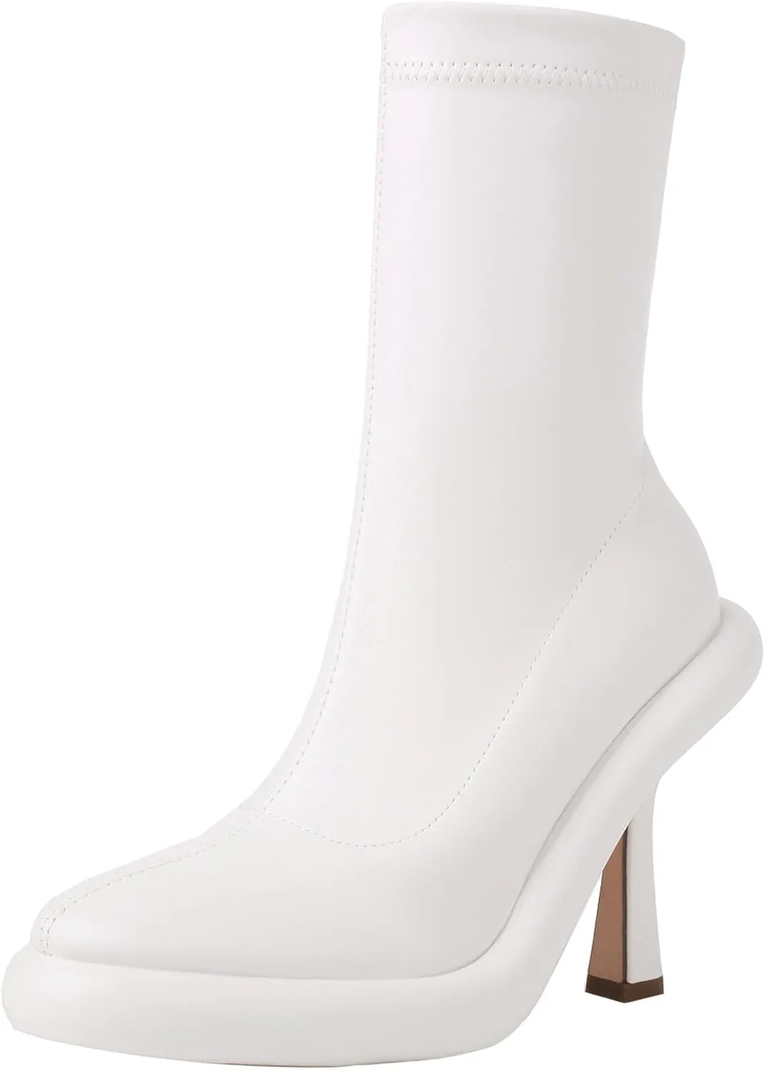 TAEPUSR Women's Platform Boots Stiletto High Heel Mid Calf Boots Elastic Round Toe Ankle Boots with Side Zipper Fashion Party Dress Stretch Boots for Women