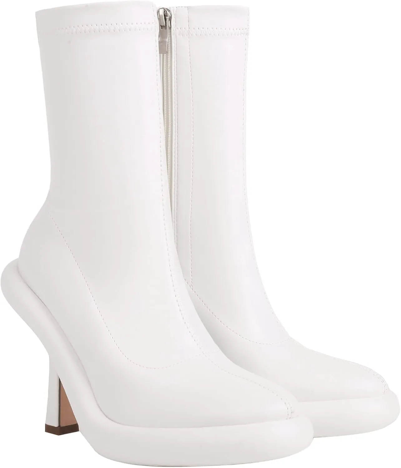 TAEPUSR Women's Platform Boots Stiletto High Heel Mid Calf Boots Elastic Round Toe Ankle Boots with Side Zipper Fashion Party Dress Stretch Boots for Women