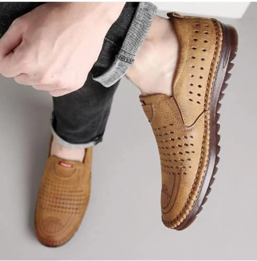 TangDao Men’s Loafers, Leather Slip On Moccasins Penny Loafers, Breathable Driving Walking Lightweight Casual Shoes