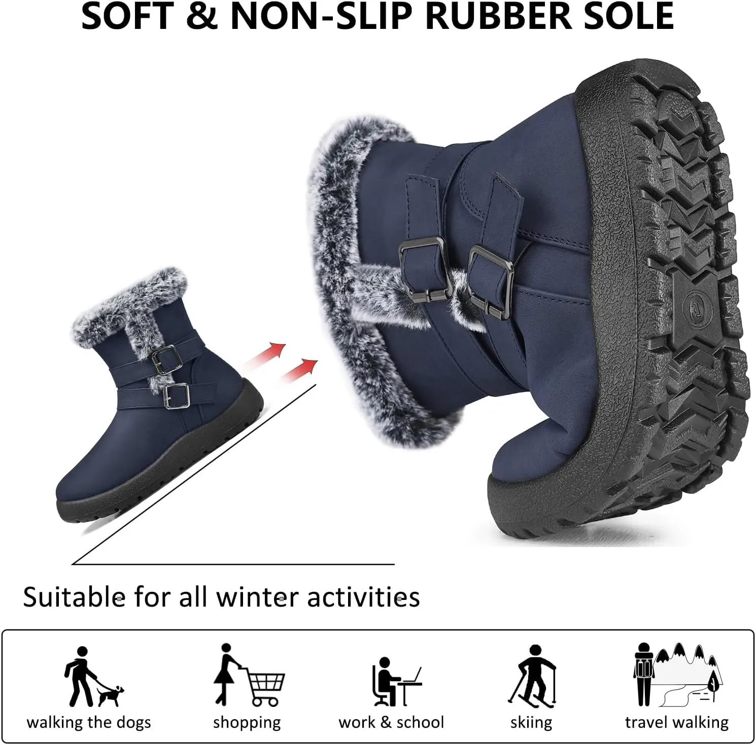 TEMOFON Women Winter Boots Waterproof: Fur Lined Ankle Booties, Wide Width Snow Boots, Warm Comfy, Walking Soft Winter Shoes Size 5-11