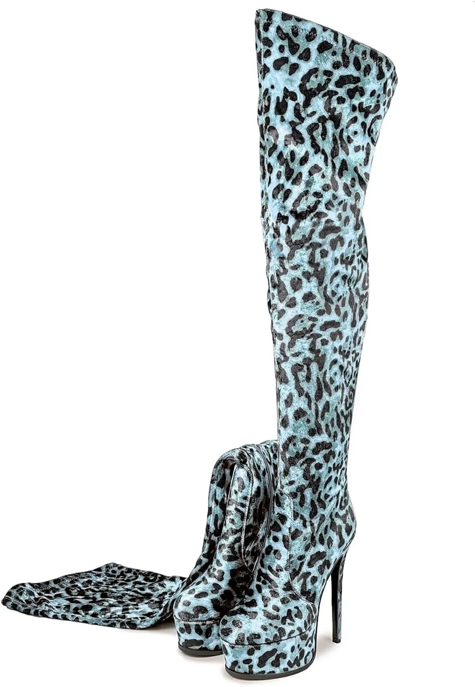 Thigh high boots Women's leopard Zebra Print Striped stretch Stiletto heel Platform Newspaper Over the knee Round toe Side back zipper Sexy unisex high heels