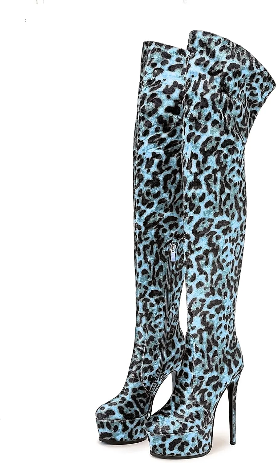 Thigh high boots Women's leopard Zebra Print Striped stretch Stiletto heel Platform Newspaper Over the knee Round toe Side back zipper Sexy unisex high heels