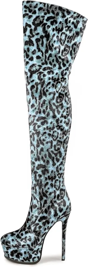 Thigh high boots Women's leopard Zebra Print Striped stretch Stiletto heel Platform Newspaper Over the knee Round toe Side back zipper Sexy unisex high heels