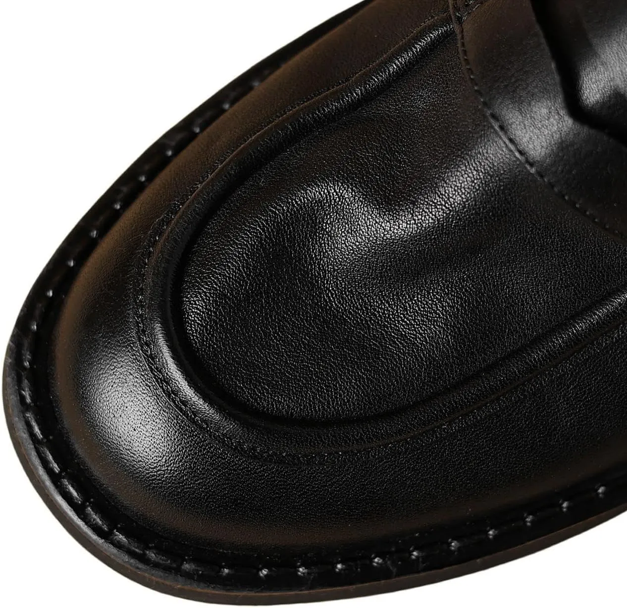 TinaCus Women's Genuine Leather Round Toe Classic Soft Chunky Heel Handmade Loafers Shoes