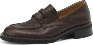 TinaCus Women's Genuine Leather Round Toe Classic Soft Chunky Heel Handmade Loafers Shoes