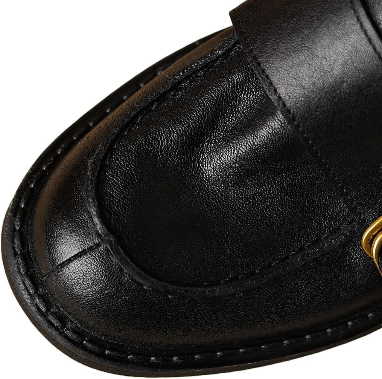 TinaCus Women's Genuine Leather Round Toe Monk Strap Chunky Heel Handmade Loafers Shoes
