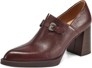 TinaCus Women's Genuine Leather Slip-on Pointed Toe High Block Heel Loafers Pumps Shoes