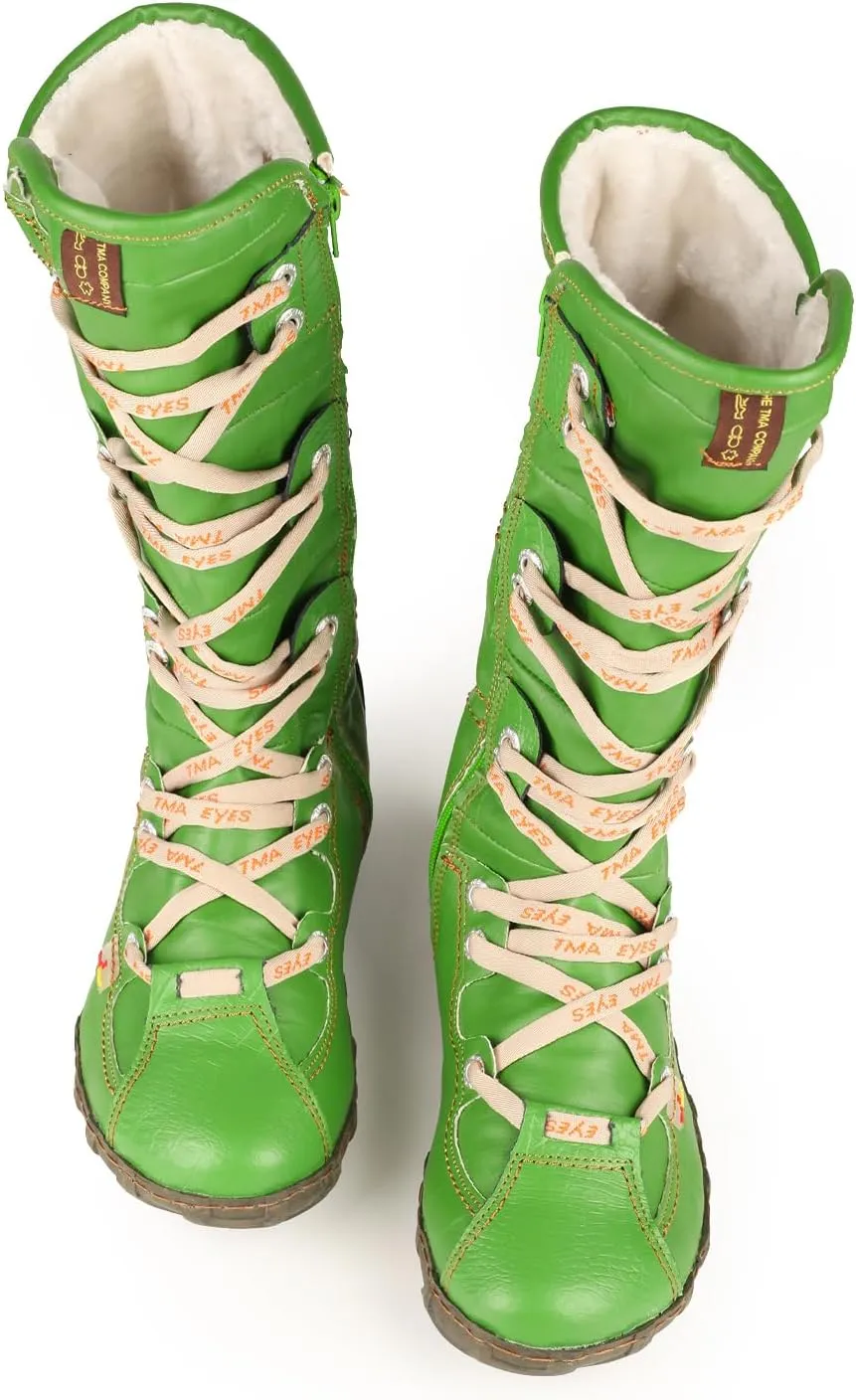 TMA EYES Women’s Snow Boots Calf Boots for Ladies with Faux Fur lining Lace up and side Zipper