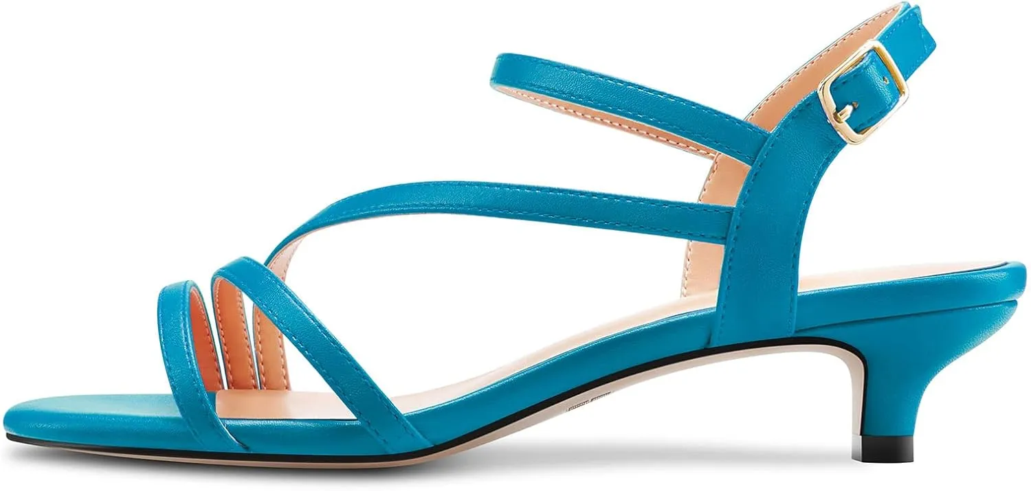 TNYNFBEB Women Low Kitten Heel Peep Open Toe Sandals Ankle Strap Buckle Prom Party Cute Basic Classic 1.4 Inches Heels