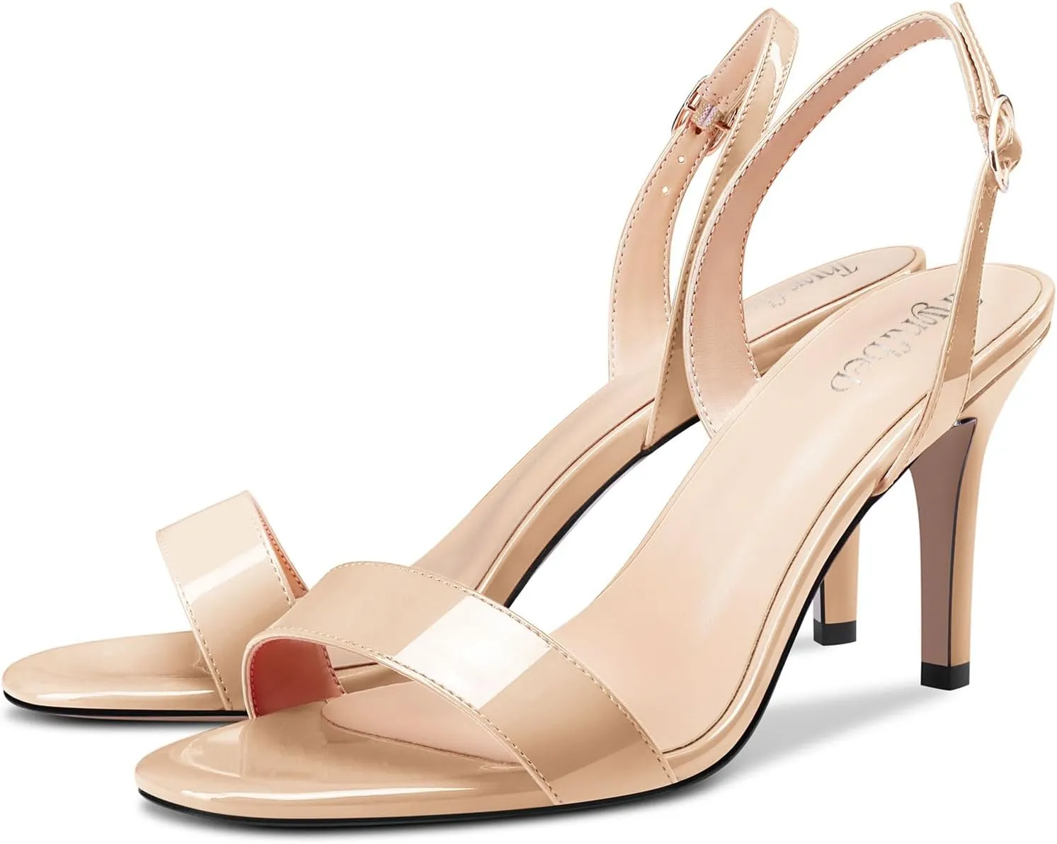 TNYNFBEB Womens Mid Heel Peep Open Toe Sandals Ankle Strap Slingback Buckle Prom Party Summer Basic Classic 3.2 Inches Heels