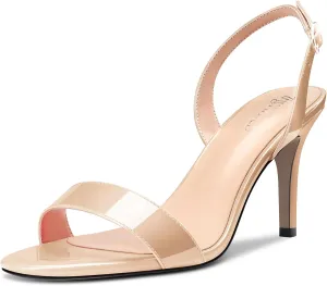 TNYNFBEB Womens Mid Heel Peep Open Toe Sandals Ankle Strap Slingback Buckle Prom Party Summer Basic Classic 3.2 Inches Heels