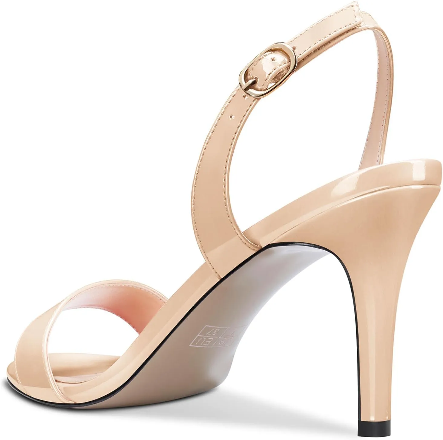 TNYNFBEB Womens Mid Heel Peep Open Toe Sandals Ankle Strap Slingback Buckle Prom Party Summer Basic Classic 3.2 Inches Heels