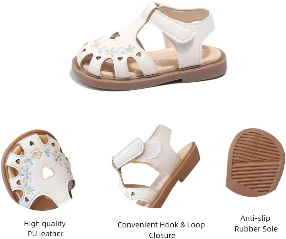 Toddler Girls Summer Close Toe Sandals - Wedding Princess Flower Girl Dress Shoes Casual Beach Flats