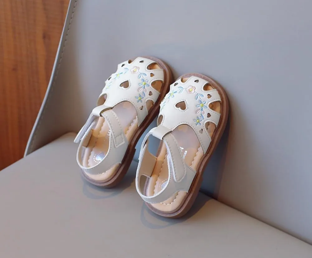 Toddler Girls Summer Close Toe Sandals - Wedding Princess Flower Girl Dress Shoes Casual Beach Flats