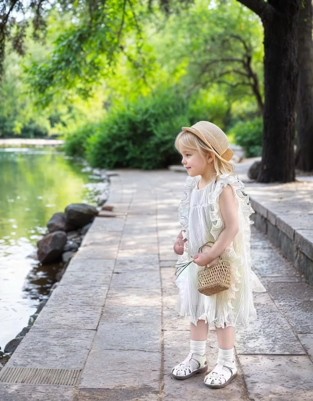 Toddler Girls Summer Close Toe Sandals - Wedding Princess Flower Girl Dress Shoes Casual Beach Flats